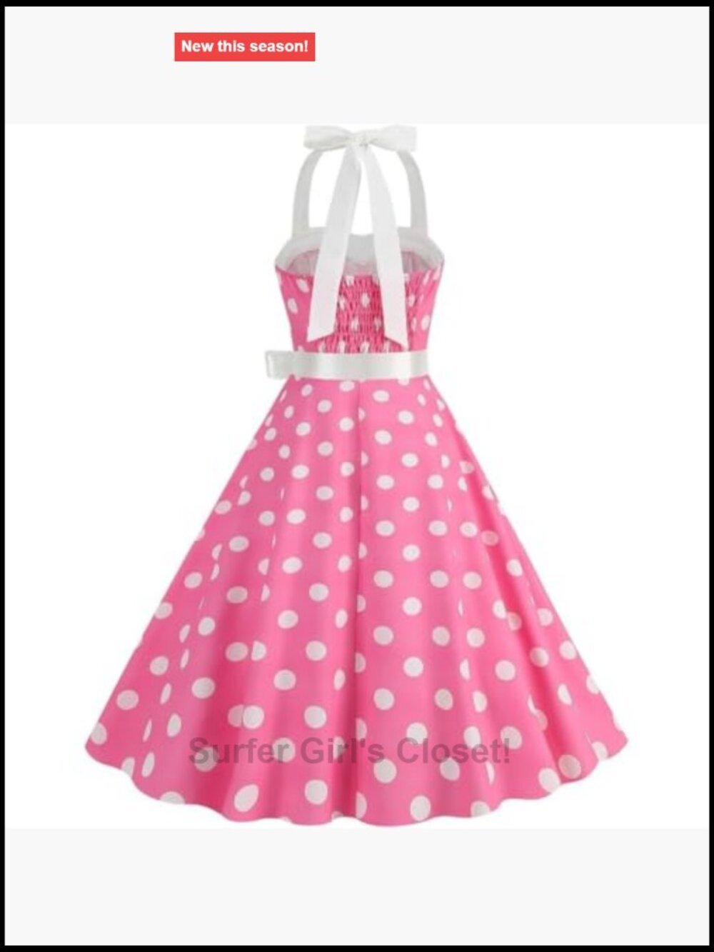 Vintage 1950s Halter Polka Dot Dress Sleeveless with Belt - Picture 4 of 6